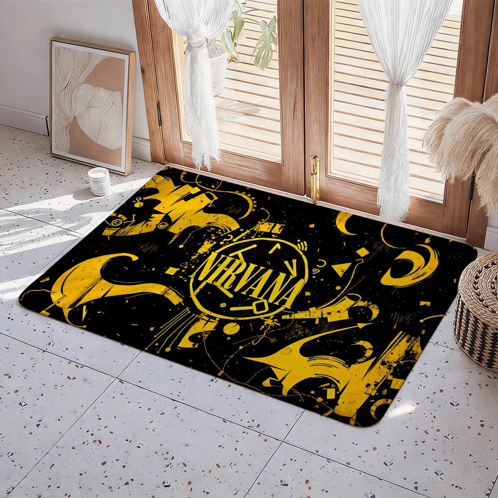 N Nirvana Rock Band Anime Floor Mat Eco  Flannel Doormat Non Slip Odorless Indoor Floor Rug Soft Short Plush Home Mat
