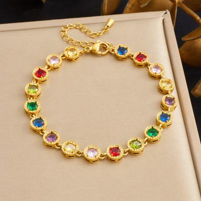 Gold Multicolor Zircon Bracelet For Women Dainty Jewelry