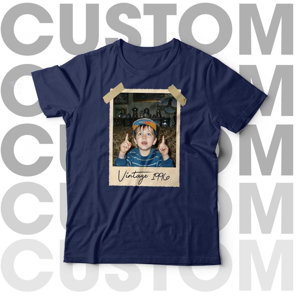 Custom Personalised Text Photo TShirt Vintage Polaroid Retro Birthday Gift S