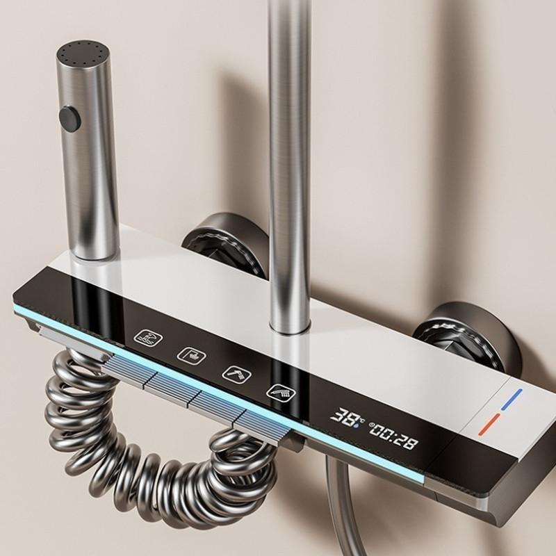 Sistema Doccia Intelligente a Controllo della Temperatura 4 in 1 Set Doccia per Bagno Domestico Set Doccia Tasti di Pianoforte in Acciaio Inossidabile