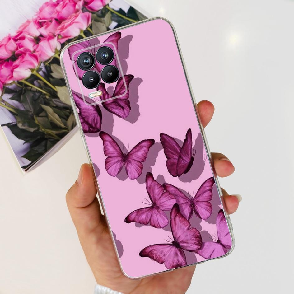 For Realme 8 Pro Case Fashion Flower Love Heart Soft Silicone Clear Cover For Realme 8 5G RMX3241 Funda on Realme8 RMX3085 Coque