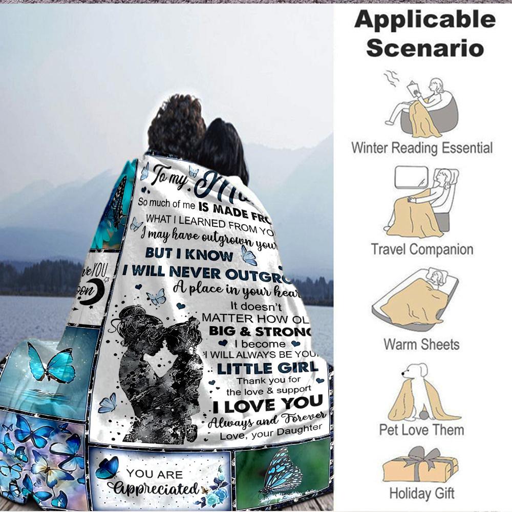 1pc Mom Daughter Love Blessing Print Blanket - Lightweight Flannel Blanket For Sofa, Bed, Living Room, Office, Outdoor Travel, Camping, Soft 040