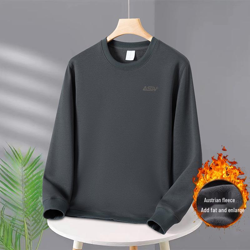 Men's Plus Size Thick Velvet Round Neck Hoodie - Autumn/Winter Trendy Loose Fit Long Sleeve Casual Top