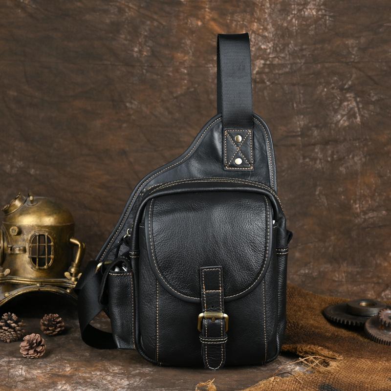 

Chest Bag, Genuine Leather, Large Capacity Single Shoulder Crossbody Bag, Top Layer Cowhide, Soft Leather, Casual Chest Backpack, Men s Bag