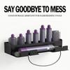 Adhesive-Mounted Hair Dryer and Curling Iron Holder with Open Wall Storage and Front Cord Retainers for Dressing Spaces