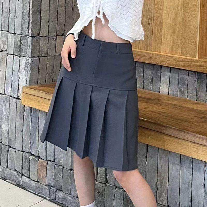 Women's High Waisted Pleated A-Line Midi Skirt