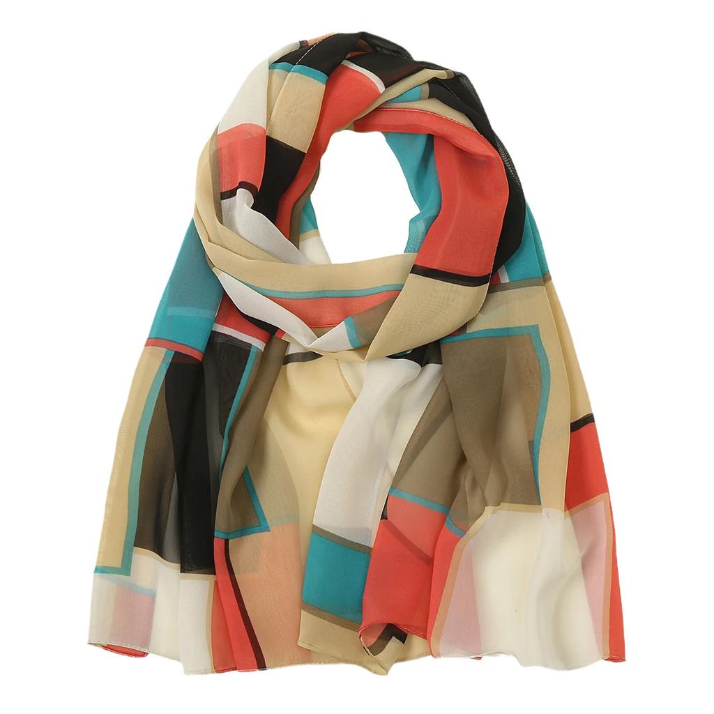 Silk Scarf Chiffon Hijabs For Women Elegant Woman Shawls Wraps Geometric Print Beach Stole Scarves Foulard Femme Hijab 150*50Cm