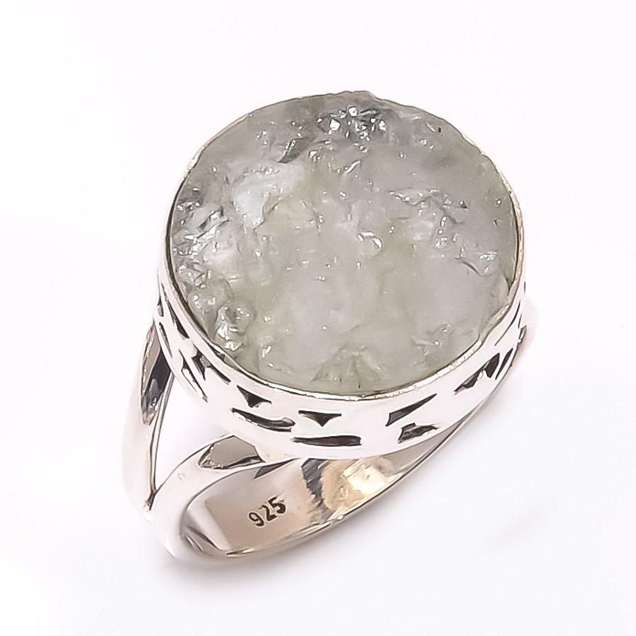 Natural Aquamarine Rough Gemstone 925 Solid Sterling Silver Gift Ring S.8 A2U86