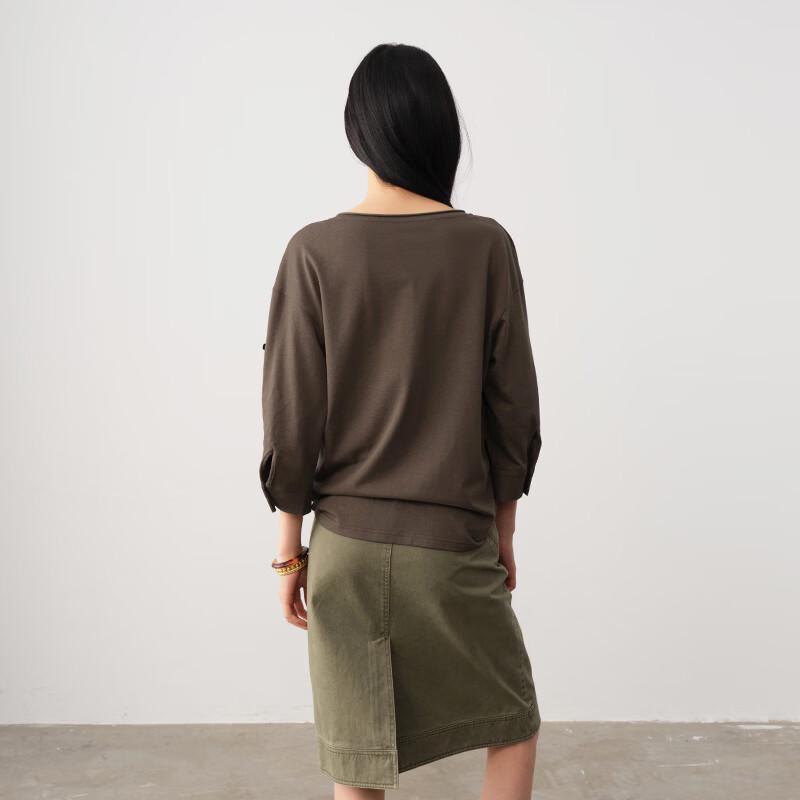 GREEN BELT Women's Loose V-Neck 3/4 Sleeve T-Shirt
