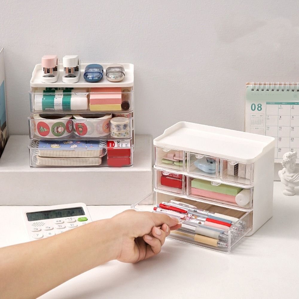 

Прозрачные настольные ящики для хранения, органайзер для косметики, канцелярские принадлежности, коробка для документов 3 Grids