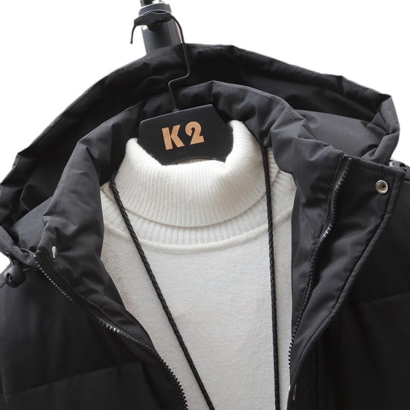 Autumn and Winter Men's White Duck Down Hooded Loose Down Jacket Three Bars Medium and Long Down Jacket