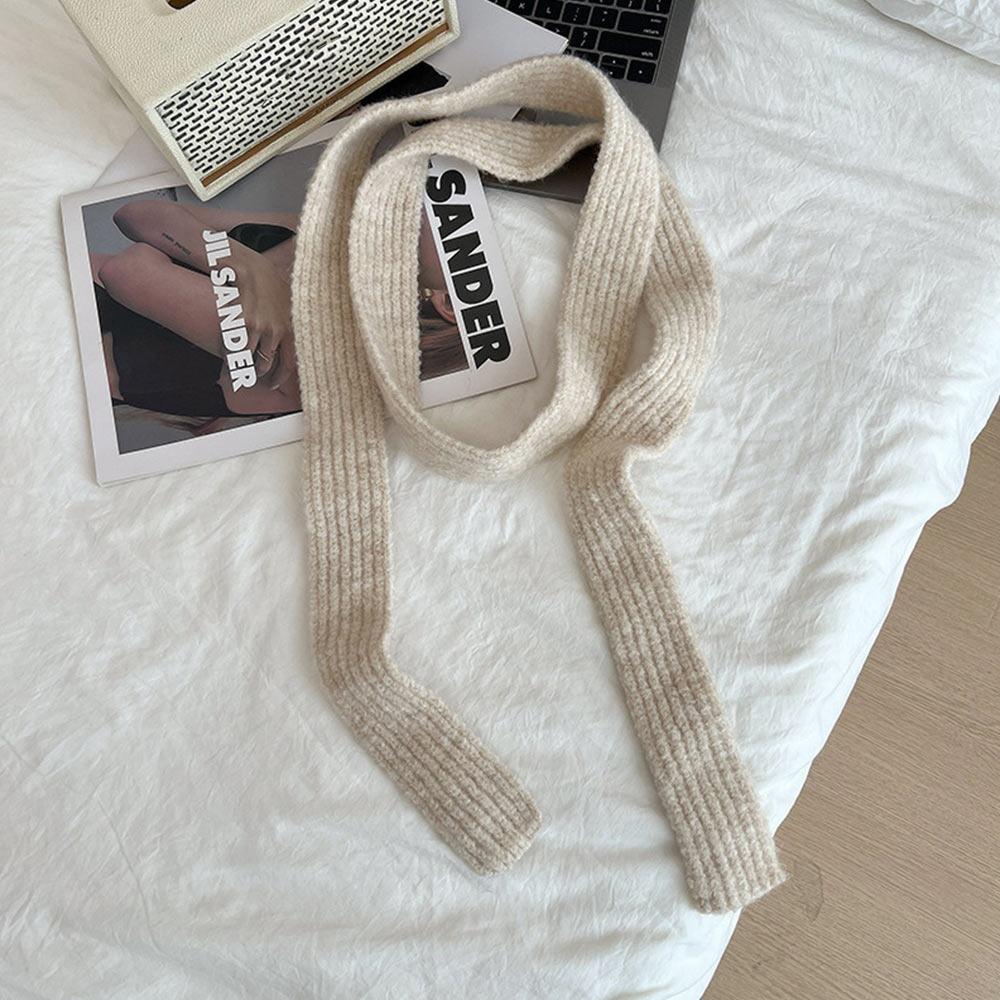 Imitation Wool Women s Long Scarf Narrow Design Knitted Y2K Girl Scarf Decorative Neckerchief Imitation Cashmere Scarf Female бежевый