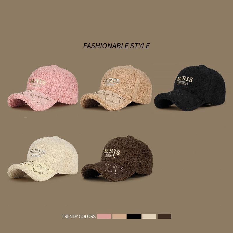 Autumn And Winter Hot Rhinestone Metal Thread Embroidery Baseball Hat Ladies Youth Lambswool Warm Face Cap