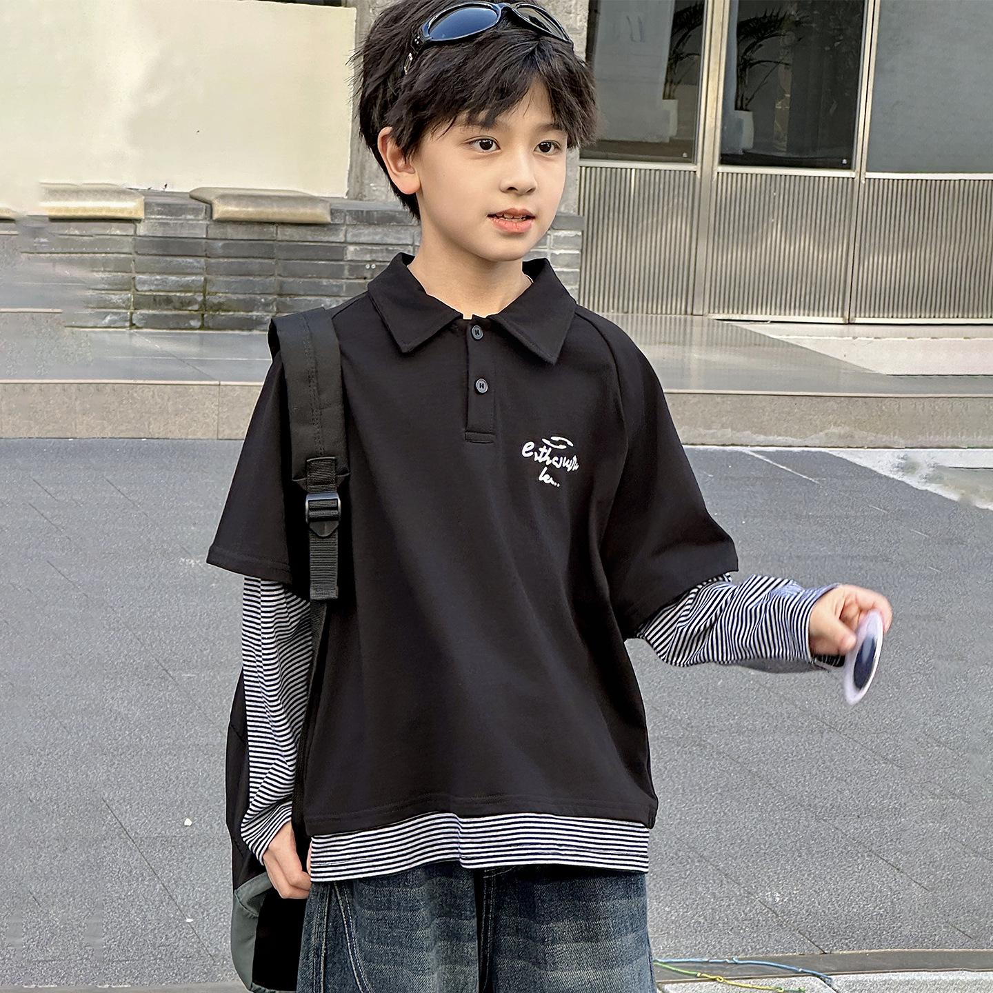2026 Kids  Heavyweight Spring Pure Cotton Hoodie - Medium to Large Boys  Trendy Two-Piece Polo Style. 160 cm чёрный