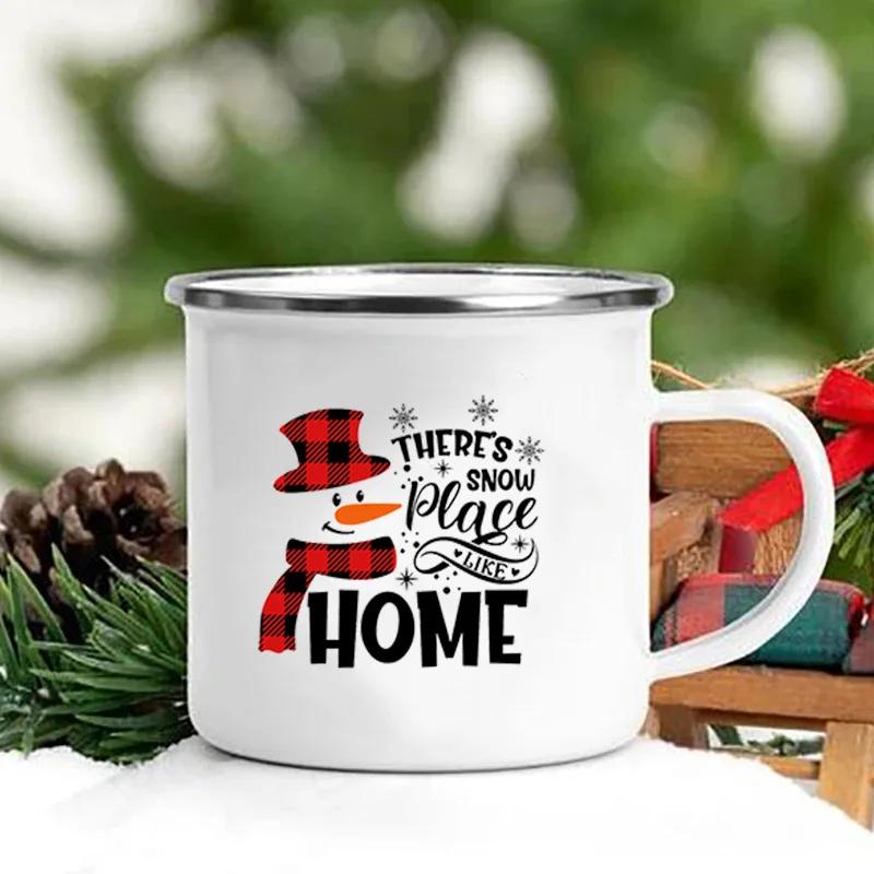 Merry Christmas Print Creative Enamel Coffee Tea Wine Drink Mug Dessert Hot Cocoa Milk Cup Cake Mugs Handle Drinkware Xmas Gifts