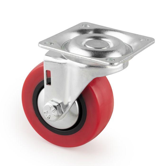 Emuca lot de 4 roulettes slip 2 red avec plétine de montage, diamètre 50mm, acier et plastique