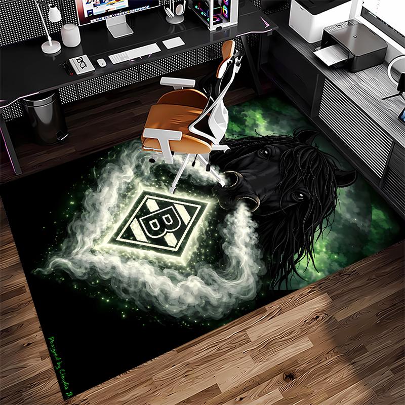 1pc Borussia Monchengladbach Logo Print Area Rug - Soft,Washable Non-Slip Indoor Mat for Office Chairs,Living Room,Home Office Decorative Rug