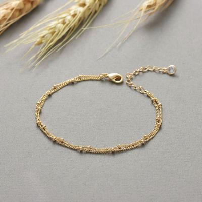 Elegant Double Layer Beads Chain Bracelet Rhinestone Inlaid Adjustable Extension Chain Female Metal Bracelet