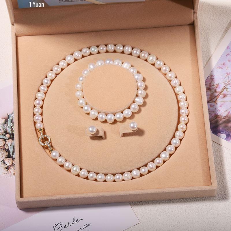 Zhuji Freshwater Pearl Necklace Set: Women's Three-Piece Choker Gift for Mom Mother's Day Live