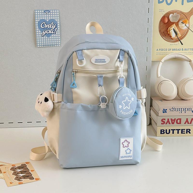 Schoolbag Cream Wind Campus Middle and High School Schoolbag Versatile Large Capacity Color Matching Leisure Ridge Backpack Travel Going Backpack