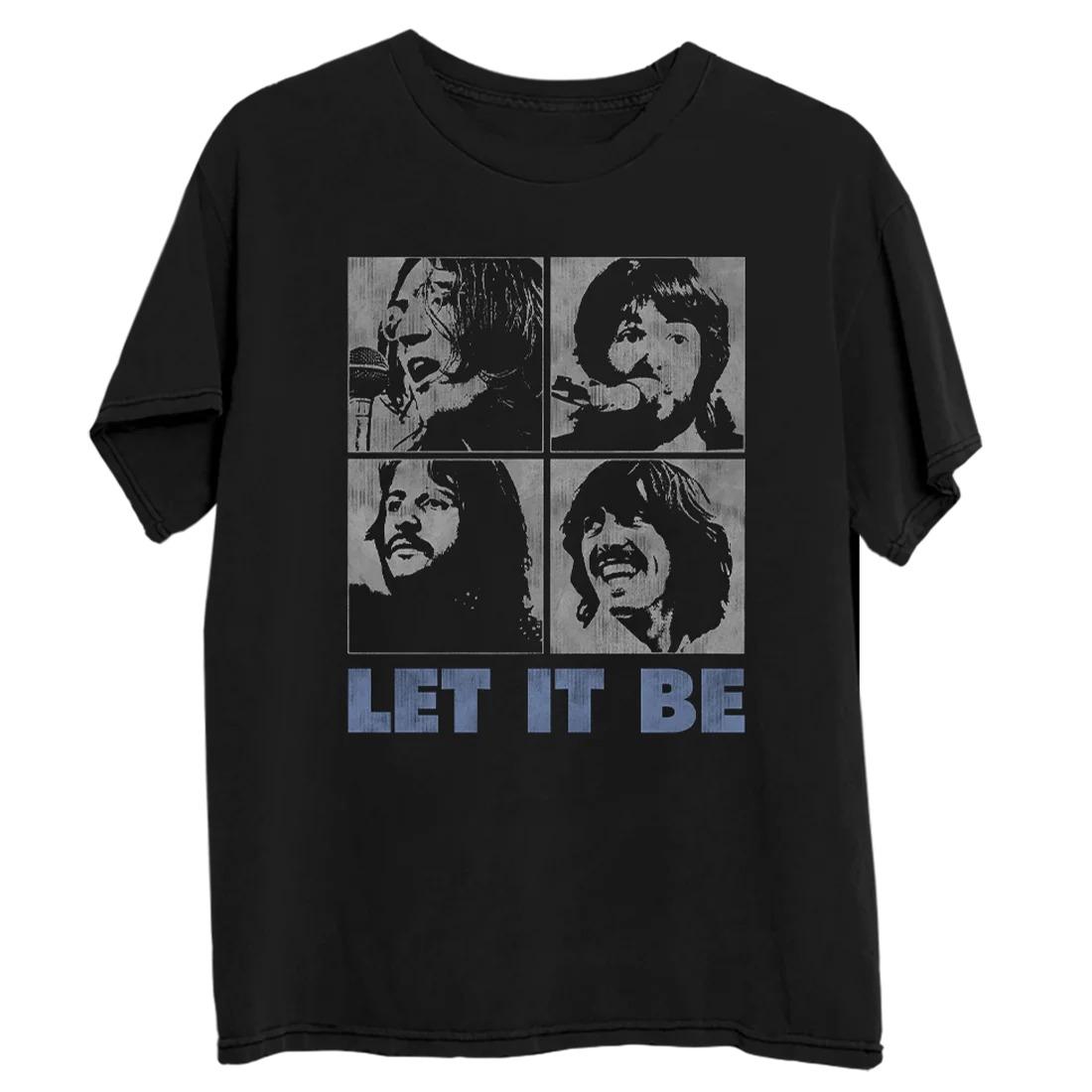 

The Beatles Let It Be Vintage Wash Band Portrait Print Classic Rock Fans Oversized Black Cotton Women And Men T-shirts 4XL