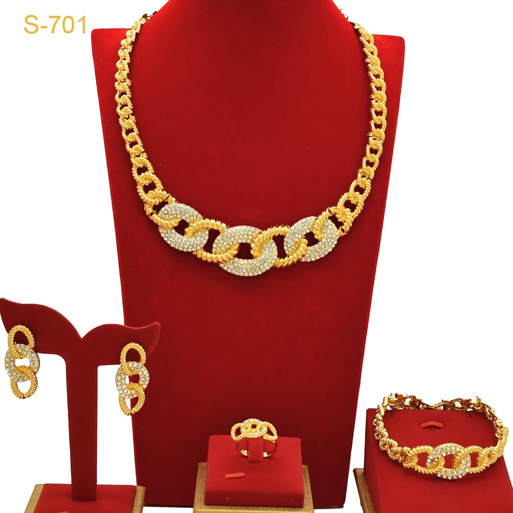 Oro 24K Dubai Collana Orecchini Bracciale Anello Sposa India Nigeria Medio Oriente Set Collana 2026