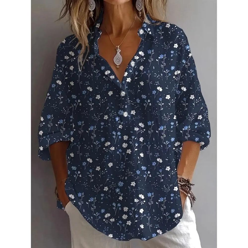 Women's Shirts Summer Floral Graphic Stylish Casual Long Sleeved Shirt Collar Regular Tops Daily Going Out Buttons Clothing