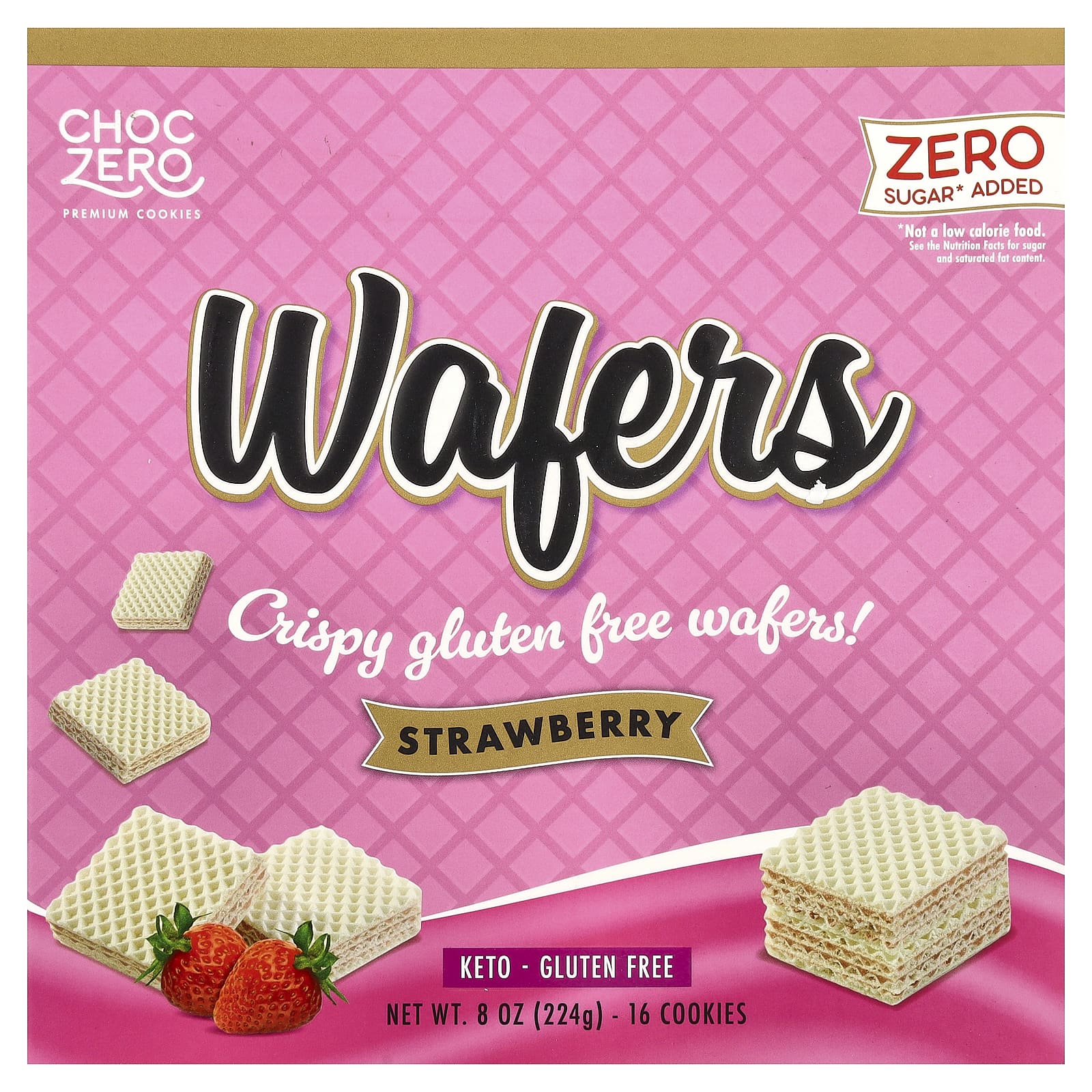 

ChocZero, Premium Cookies, Wafers, Strawberry Flavor, 16 Cookies, 8 oz (224 g)