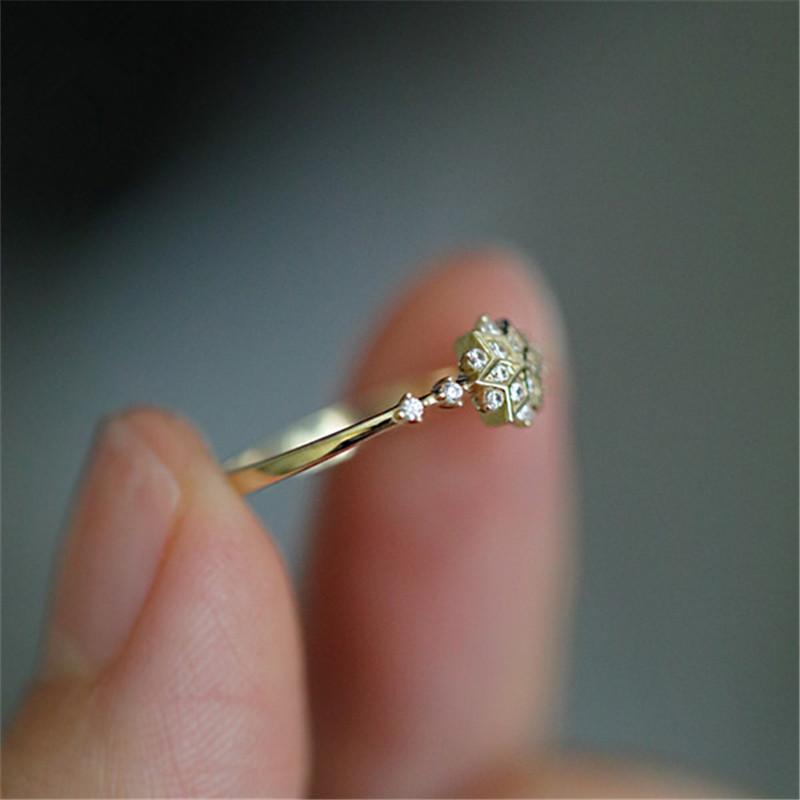 Shiny Zircon Exquisite Snowflake Ring for Women 925 Sterling Silver 14k Gold Plated Romantic Wedding Jewelry