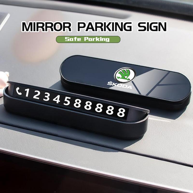 AAAJF1 For Skoda Fashion Car Temporary Parking Phone Number Plate Park Tool Accessories Kodiaq Fabia Kamiq Karoq Octavia 2 3 Rapid