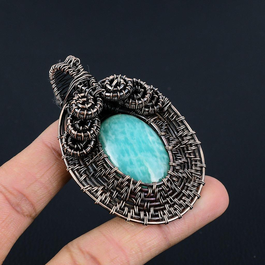 Amazonite Pendant, 999 Copper Wire Wrapped Pendant Handmade Gemstone Jewelry, Gifts For Wife Brand New Pendant