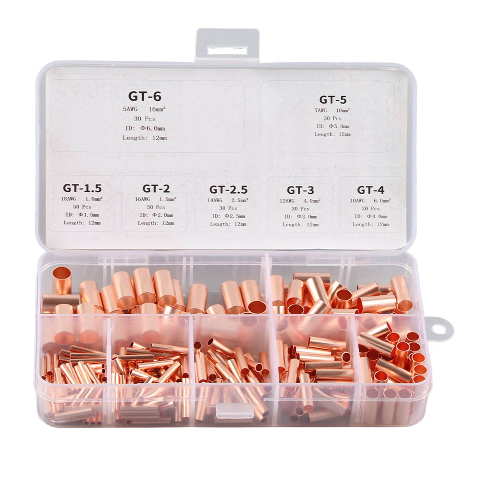 

250Pcs Copper Tube Connector Kits Terminal Connecting Set Wire Hardware Supplies