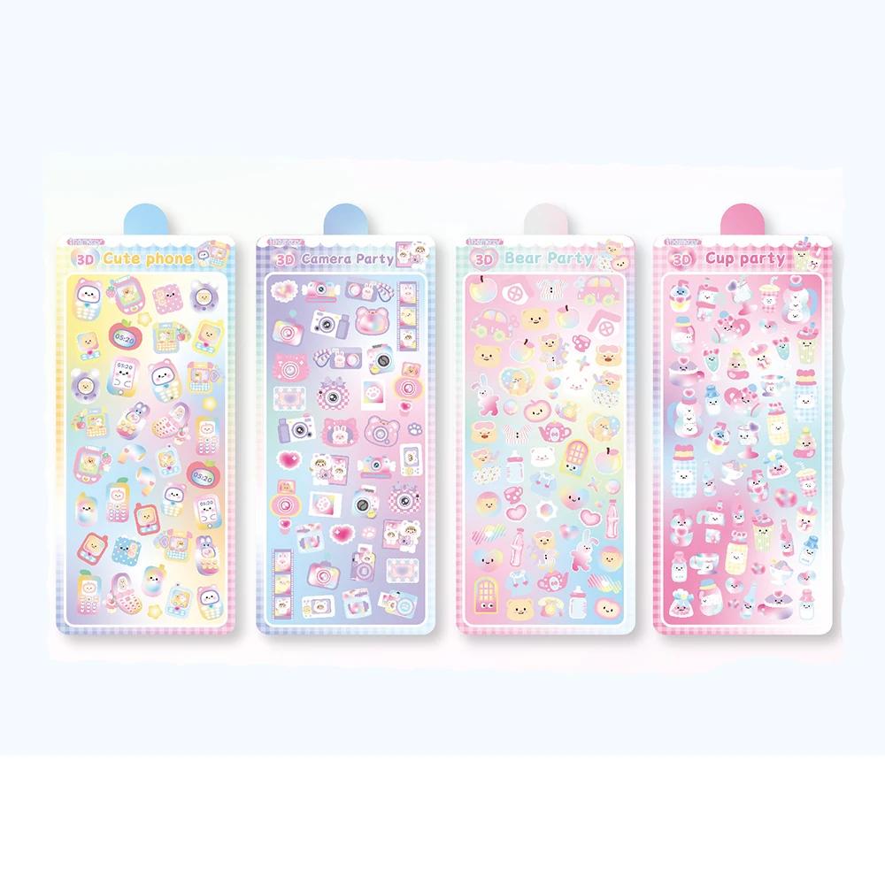 

4PCS 3D Embossed Cute Cell Phone Camera Water Cup Animal Gem Stickers for Scrapbooking Craft Supplies Bottle iphone 17