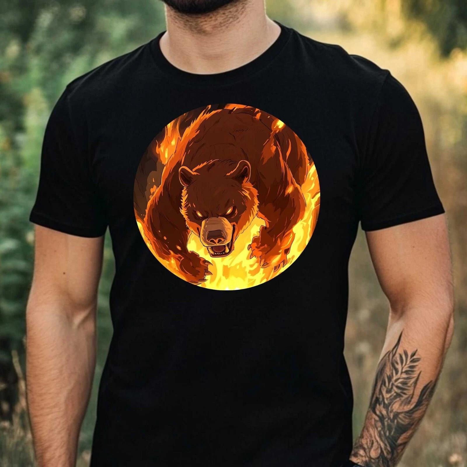 T-Shirt Herren Brennender Bär Motiv Baumwolle Größe XS bis 5XL XS