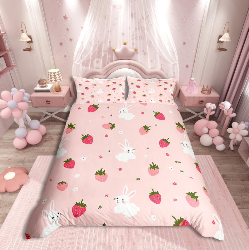 

Homewish Cartoon Strawberry Duvet Cover SetGroovy Flower Daisy For Kids Bedding SetFloral Fruit Decor EU Single(135*200cm)3pcs