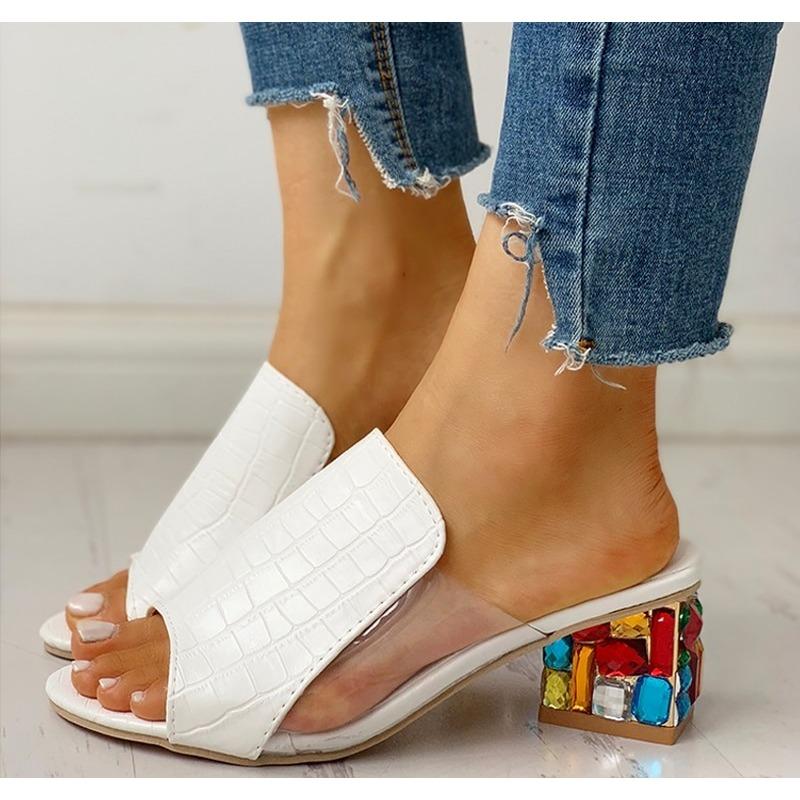 Women Crystal Sandals 2025 New Spring Summer Open Toe Sandals Square Heels Beach Fashion Sandals Women Sandalias De Mujer