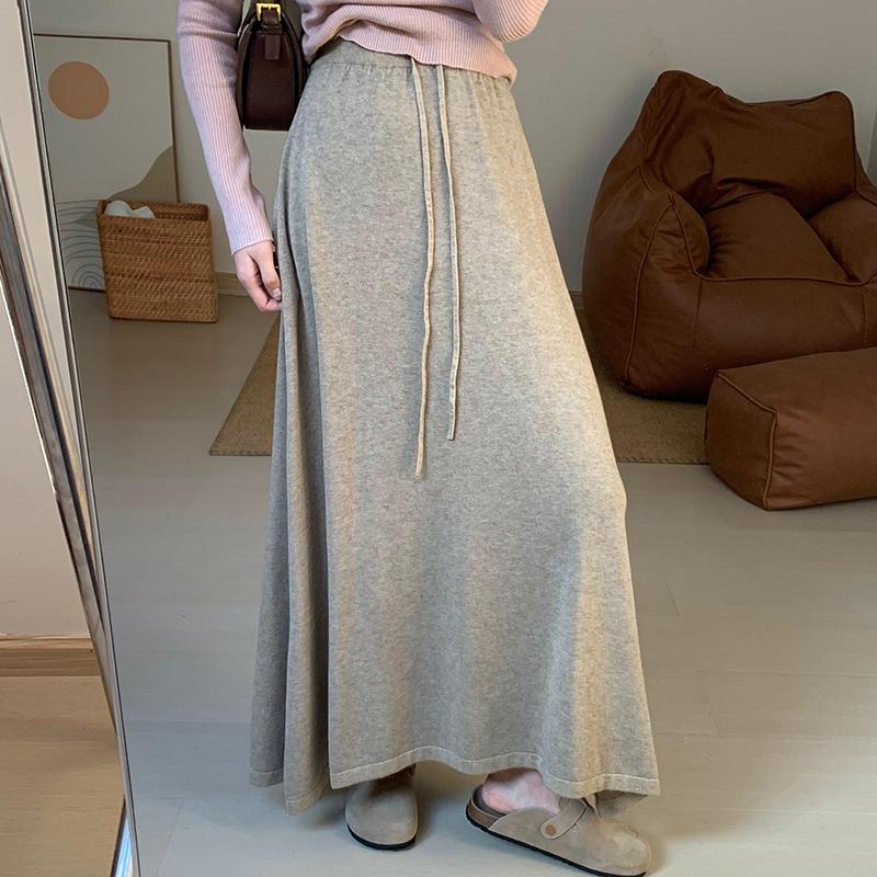Korean Style High Waist Knitted A-Line Midi Skirt for Women