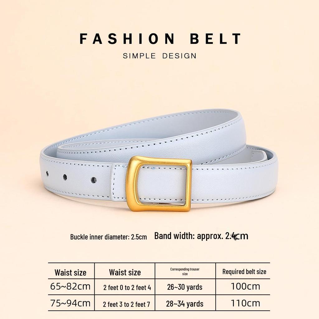 Women's Red Cowhide Leather Belt with Square Buckle - Trendy Decorative Waist Cincher