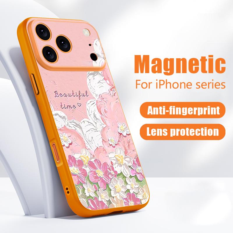Oil Painting Flowers Pattern Case For iPhone 17 Pro Max Magnetic For Magsafe Hybrid Slim Matte Cover For iPhone 16 15 14 13 Pro Max