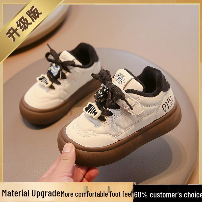 

2025 Winter New Girls Sports Leather Shoes with Velvet - Versatile, Fashionable for Medium to Large Children 31 (19.3 cm) чорний