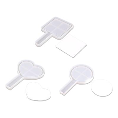 Handle Mirror Resin Molds Kit Heart/Square/Round Epoxy Resin Casting Mold for DIY Crafts Silicone Makeup Mirror Molds
