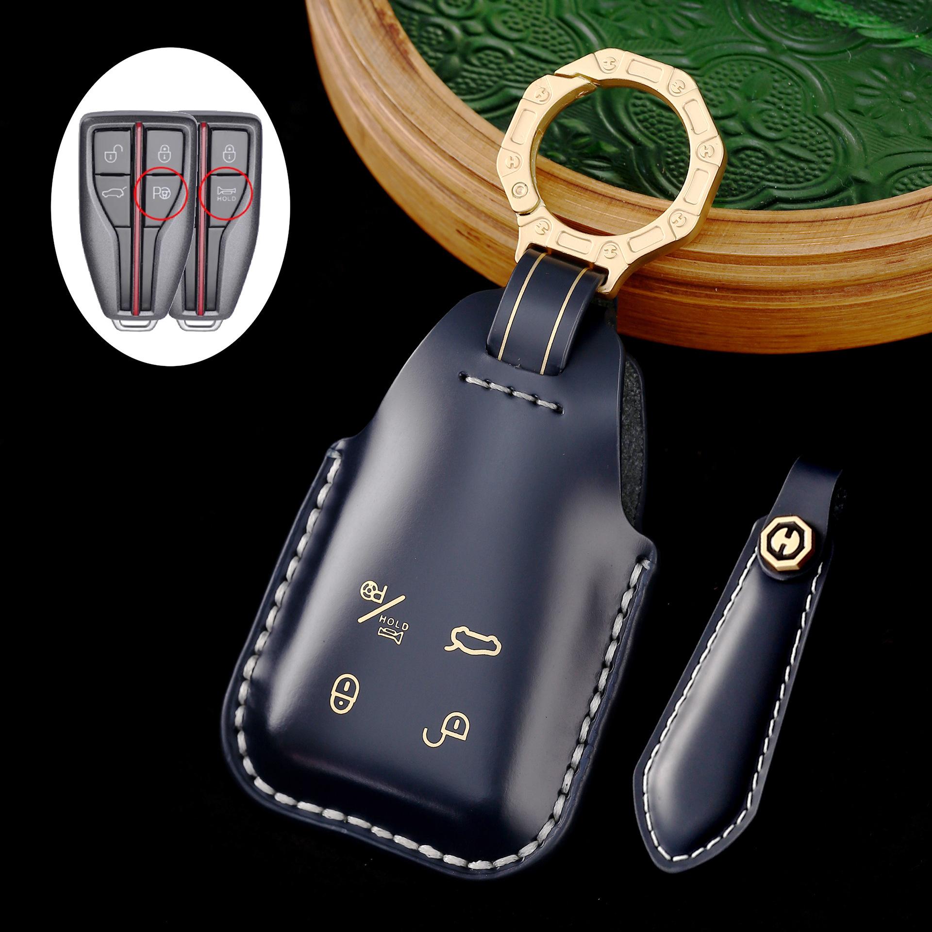 

Applicable To Hongqi Key Set, Xinhongqi Hs5 High-End Decorative Buckle Hs7 All-Inclusive Protective Case H9 Men S Genuine Leather Purely Handmade
