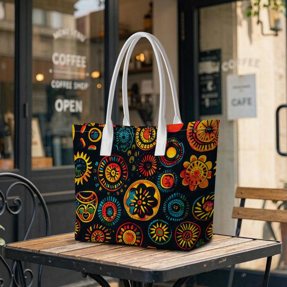 Vibrant Ethnic Pattern Tote Bag Casual Large Capacity Portable Daily Shoulder Bag for Outdoor Shopping Travel Use