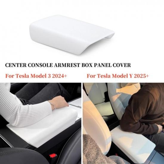 White Interior Armrest Box Storage Cover Trim For 2024-2025 Model 3/2025 Model Y