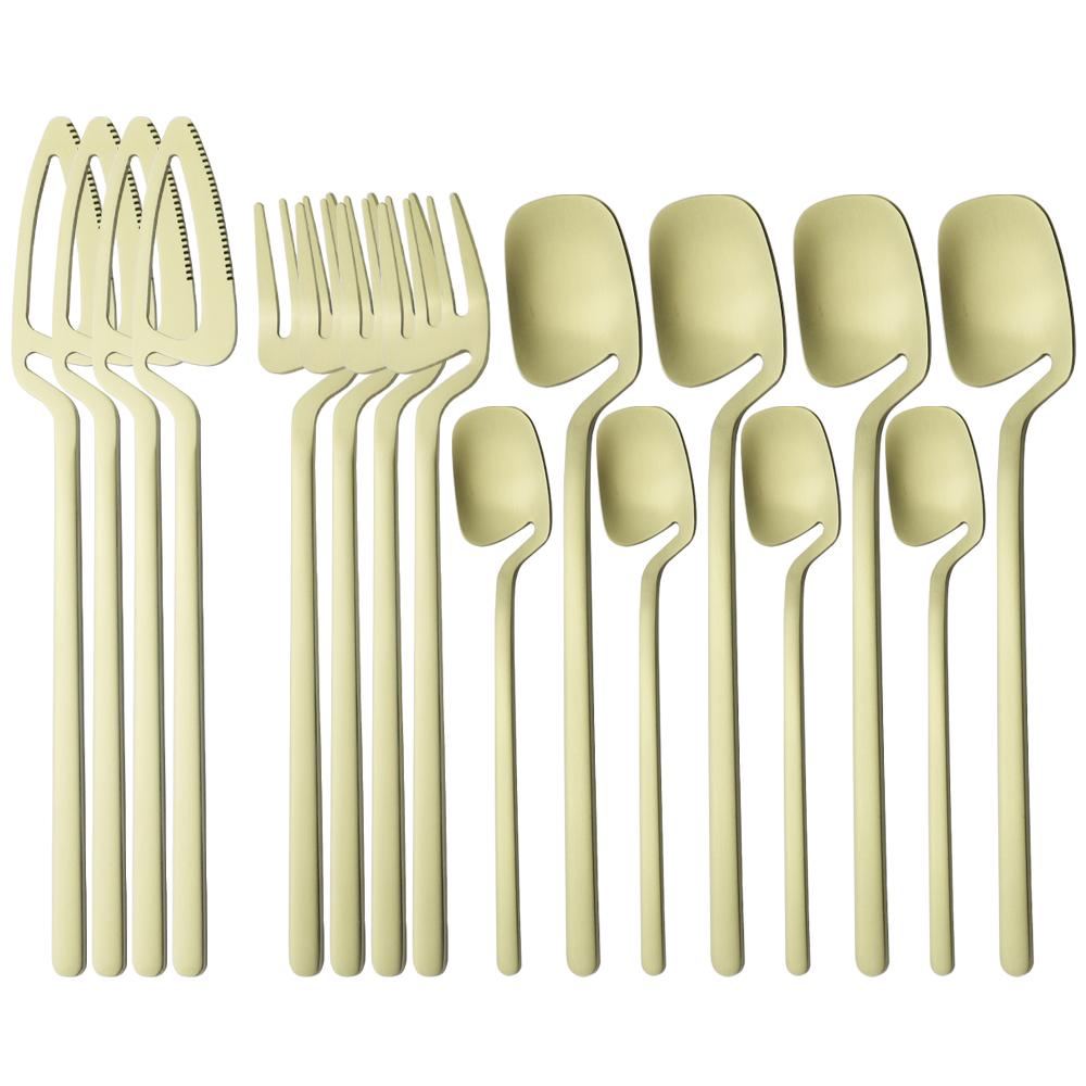 Western 16Pcs Knife Fork Spoon Dinnerware Set Matte 304 Stainless Steel Dinner Cutlery Set Party Kitchen Flatware Tableware