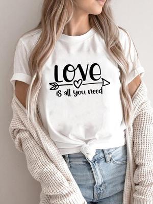 (Asian Size) T Clothing Casual Love Style Letter Cute Trend Fashion Women's Top Print Female Casual Graphic Tee Short Sleeve T-shirt