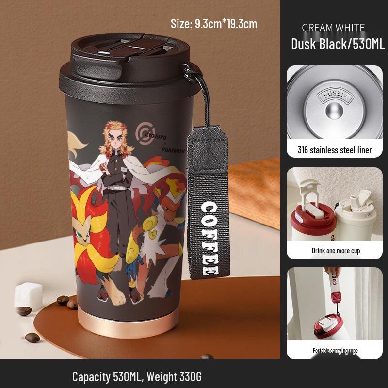 Demon Slayer Agatsuma Zenitsu Nerezový izolovaný hrnek se slámkou