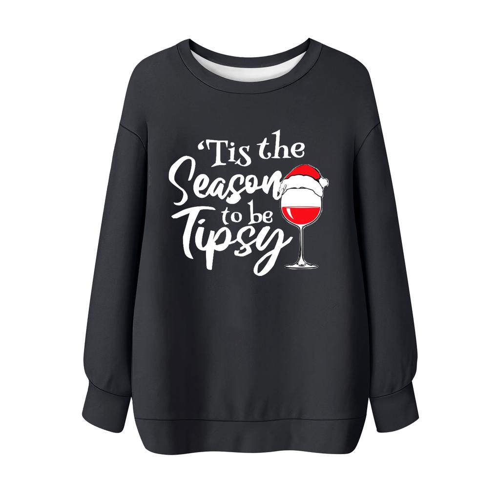 Ladies' Christmas Printed Round Neck Long Sleeved T-shirt Sweatshirt Top