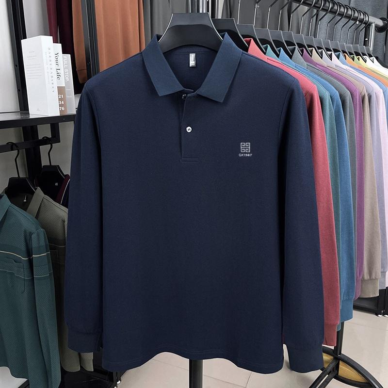 High End Men'S 100% Cotton Long Sleeved Polo Shirt Autumn Fashion Brand Embroidery Design Breathable Golf Sports Top T-Shirt