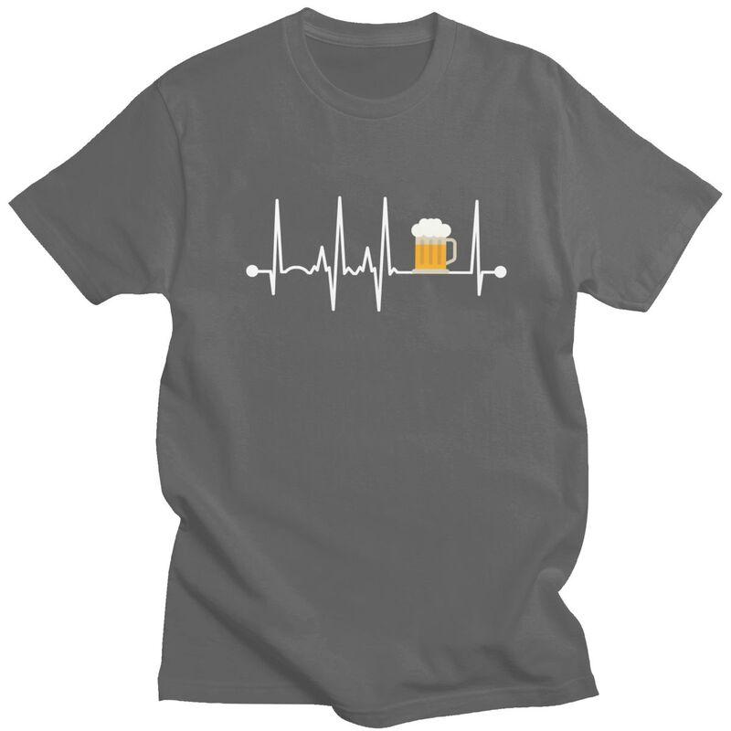Custom Beer Heartbeat Tshirt for Men Short Sleeves T Shirt Cool Tshirt Loose Fit 100 Cotton Tee Gift
